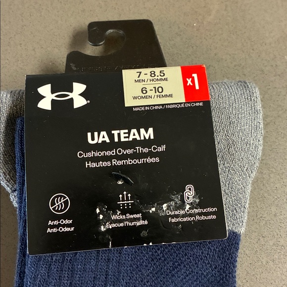 Under Armour Men's Athletic Socks Navy/Gray cushioned over the calf size 7-8.5 - Picture 3 of 3